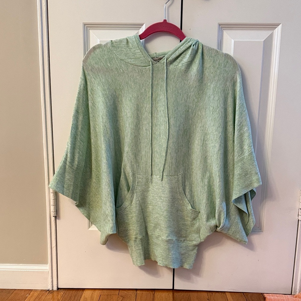Minnie Rose Green Hooded Poncho Sweater